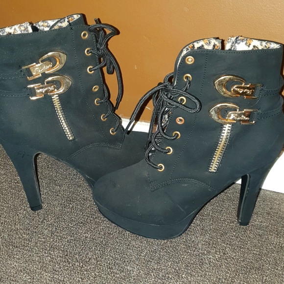 Shoes - Black leopard heeled boots